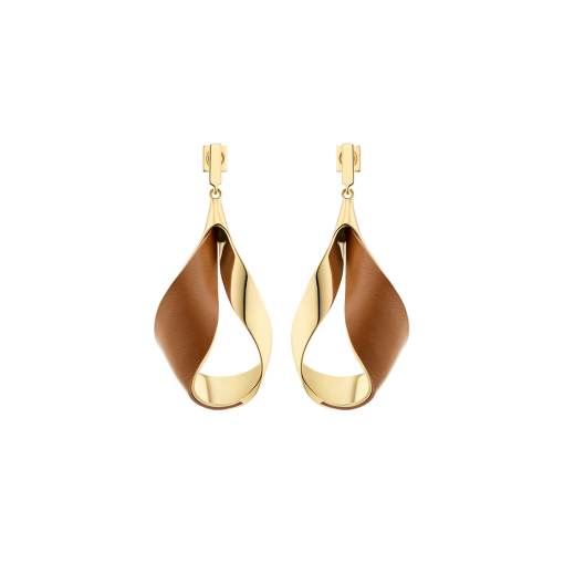 Boucles d’oreilles pendantes Ormé - Dorée Cuir Camel