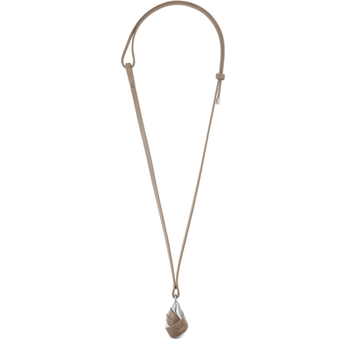 Pendentif Ormé - Argentée Cuir Taupe